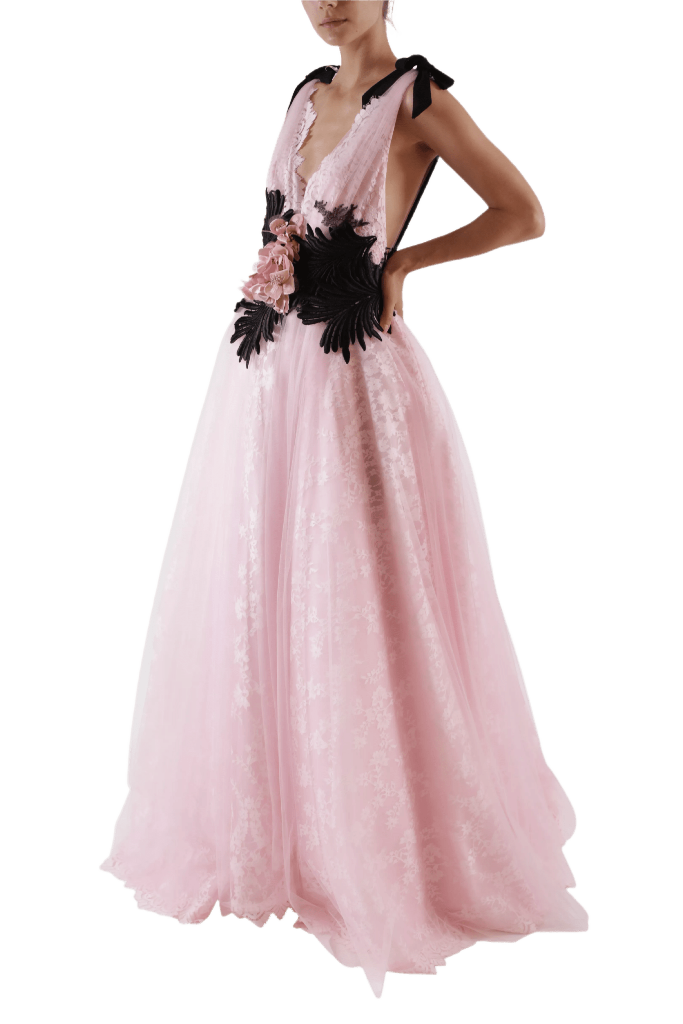V - Neck Lace & Tulle Ball Gown - ALBOUSHIYA - district 5 - dubai - riyadh - abaya - dresses - designers - evening wear - luxury - elegance - craftsmanship - gowns - cocktail dresses - collections - georges